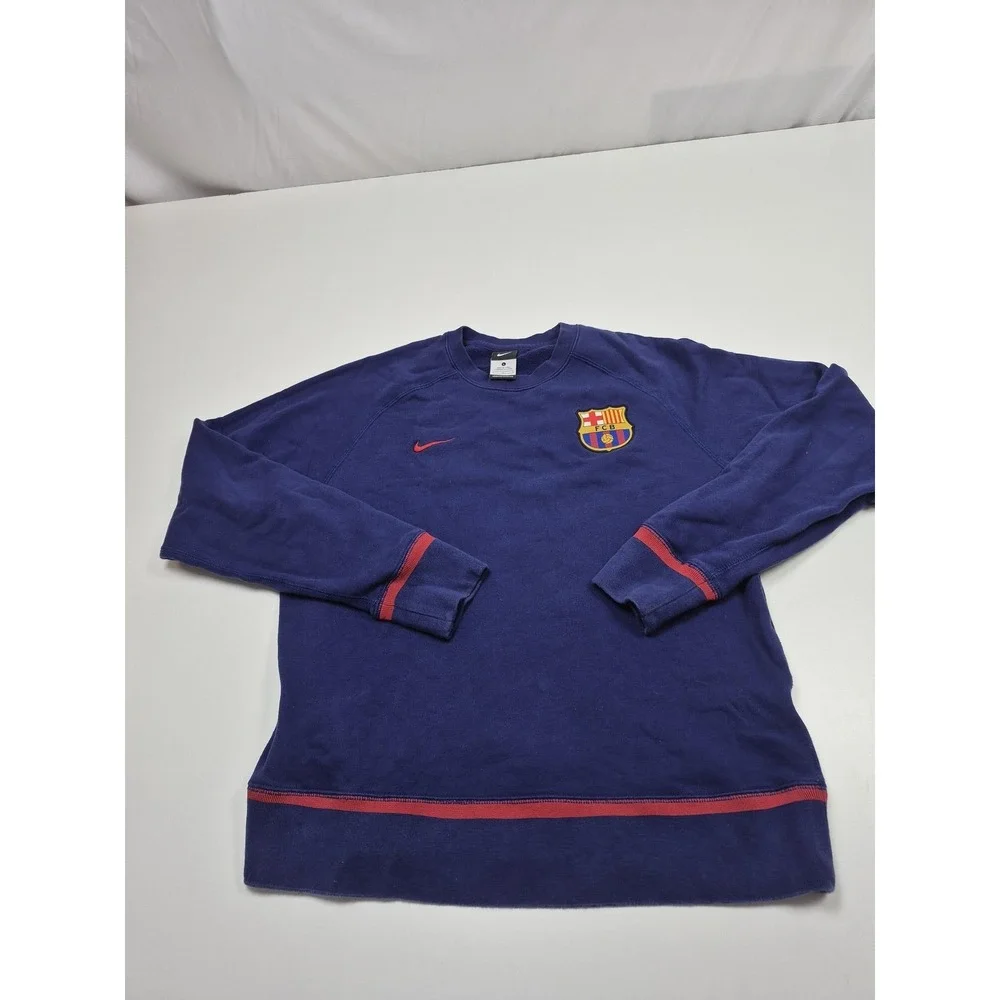 FC Barcelona Sweatshirt Mens Large Blue La Liga Soccer Nike Fleece Crewneck Top